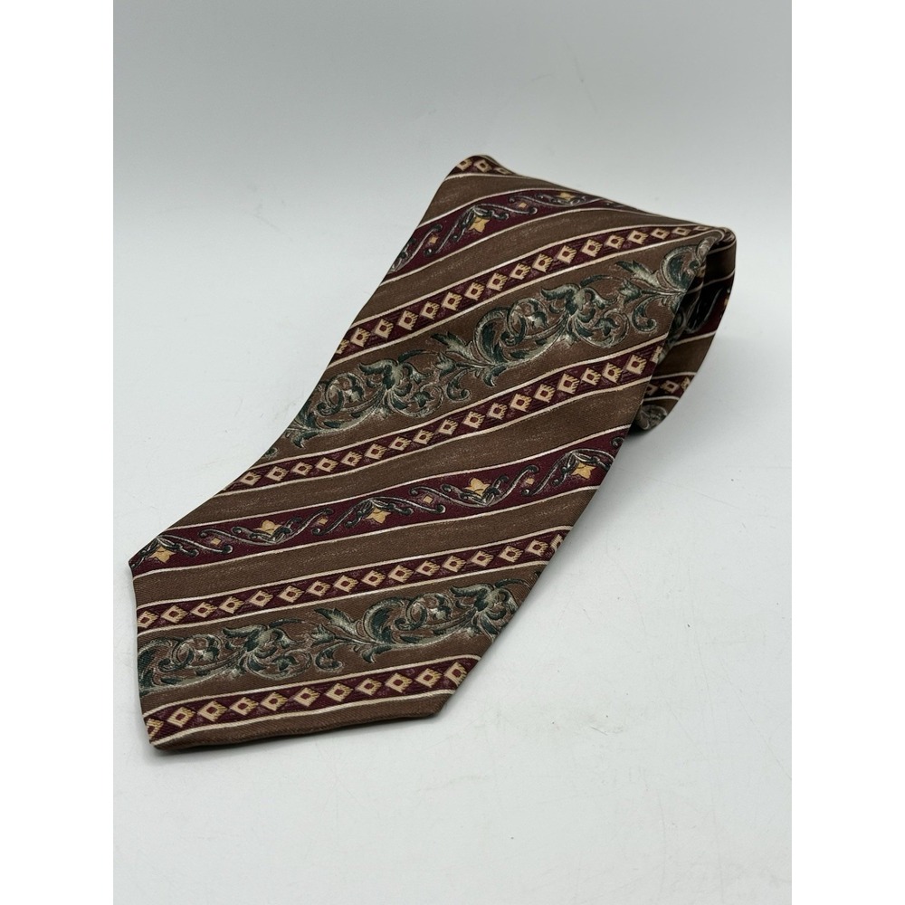 Etienne Aigner Silk Necktie Olive Green, Gold, Maroon Classic Corporate Preppy